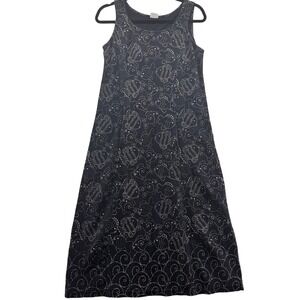 On White Fish Print Maxi Dress Sleeveless Casual Summer Black Size M Whimsical